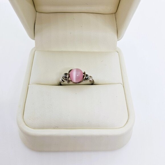 Sterling Silver Ring with Synthetic Pink Tiger's Eye Stone - Picture 2 of 7